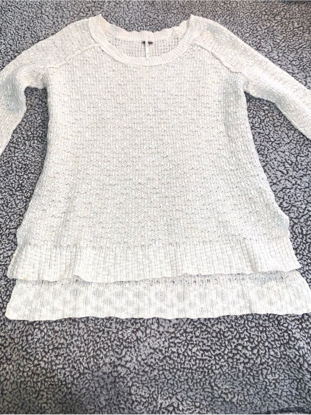Free People Cream Wool Blend Textured Layered Hem Sweater Size S EUC